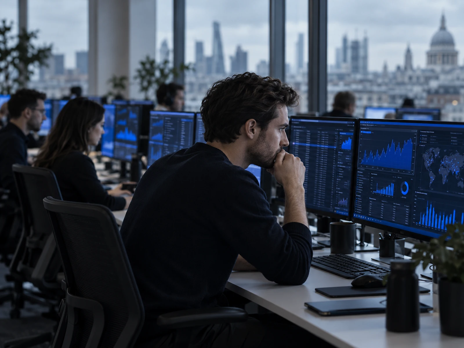 Trader reviewing performance on an agency desk