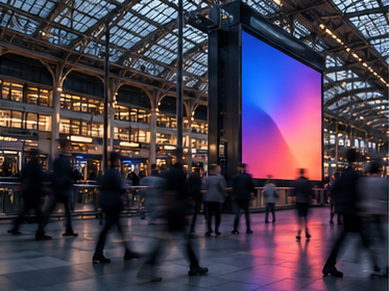 Digital screen in a station concourse