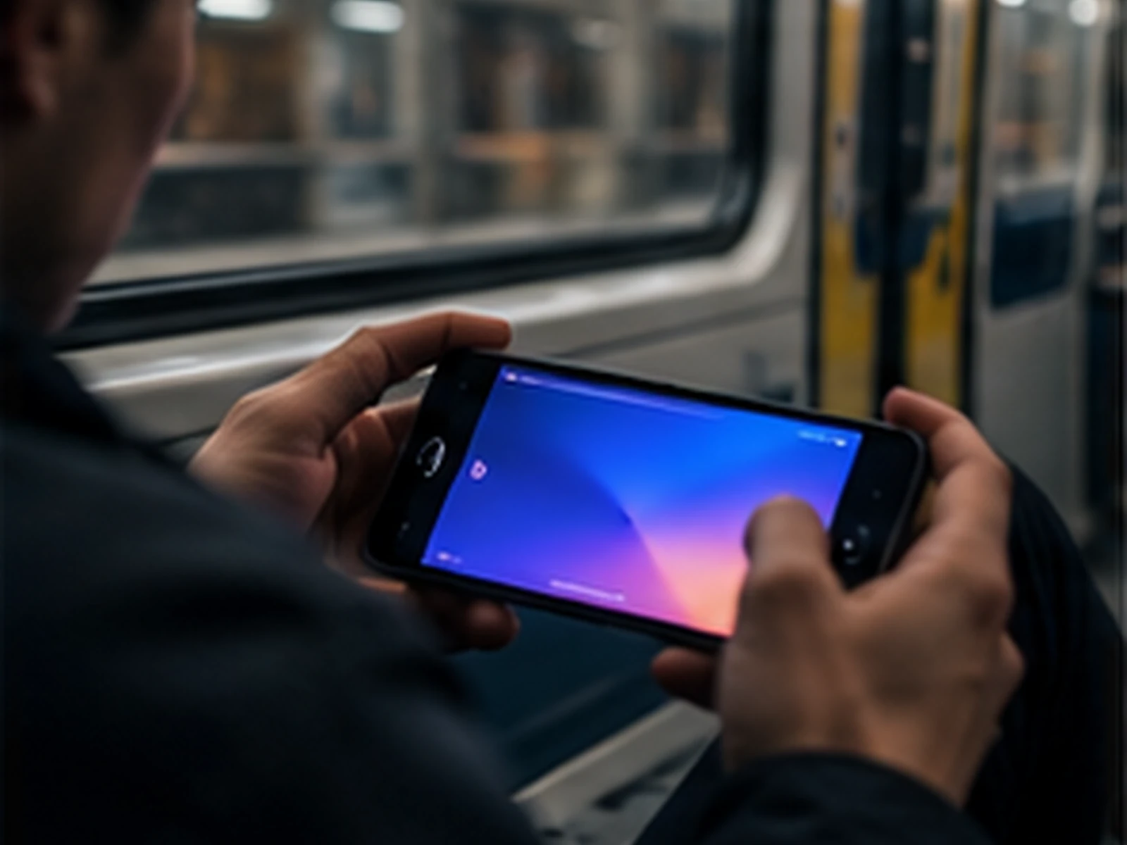 Commuter watching a video ad in a mobile game