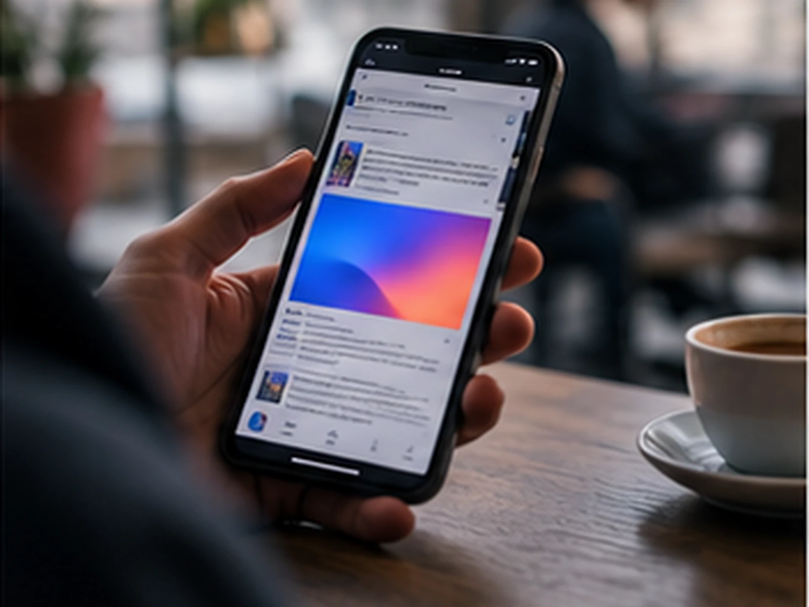 Phone showing a sponsored card in a news feed